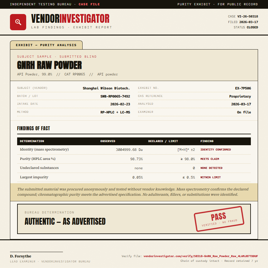 GnRH Raw Powder Purity (HPLC) report by VendorInvestigator